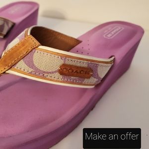 Women's lavendar/pink Coach wedge flip flops